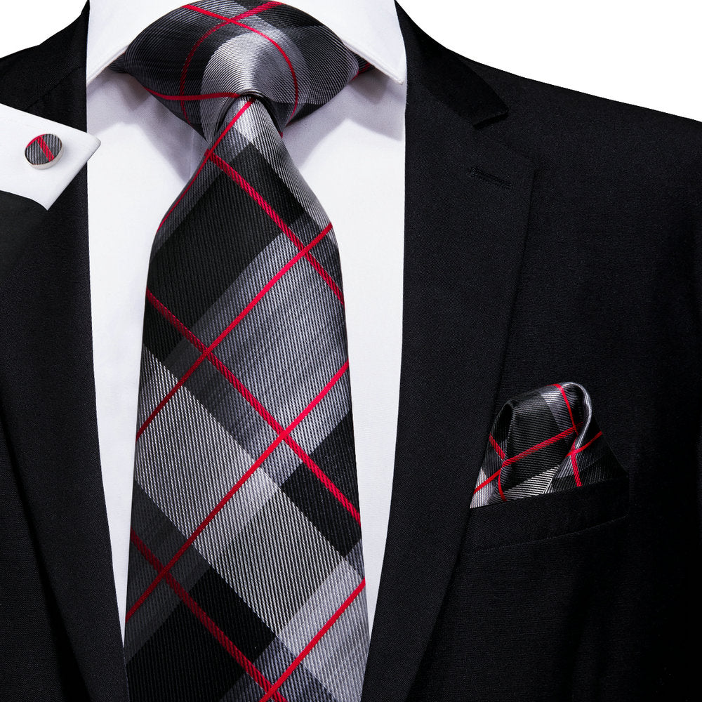 Crimson Titanium Plaid Silk Tie