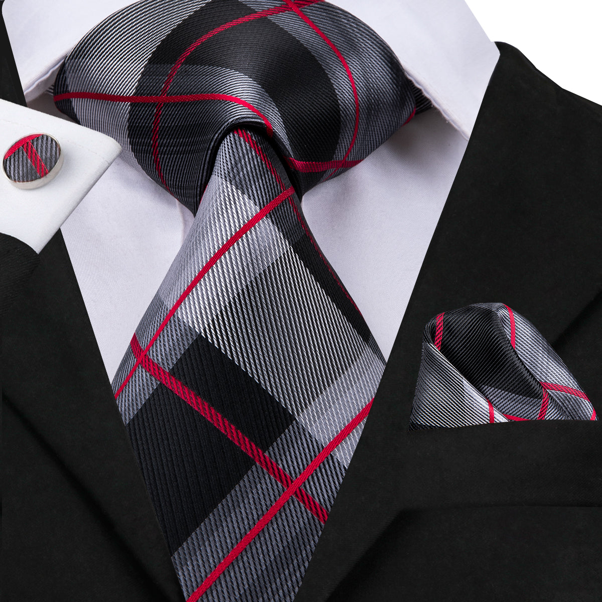 Crimson Titanium Plaid Silk Tie