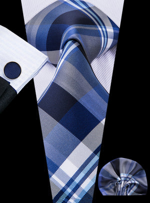 Cobalt Titanium Plaid Silk Tie