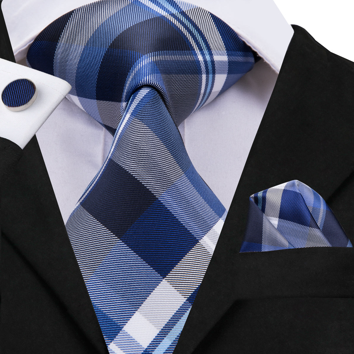 Cobalt Titanium Plaid Silk Tie