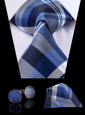 Cobalt Titanium Plaid Silk Tie