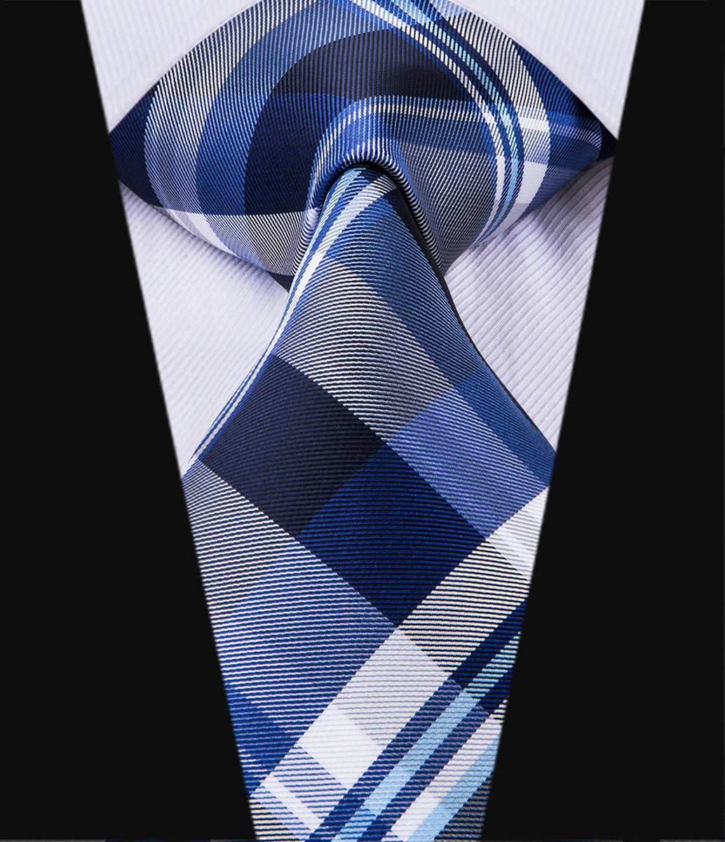 Cobalt Titanium Plaid Silk Tie