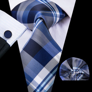 Cobalt Titanium Plaid Silk Tie