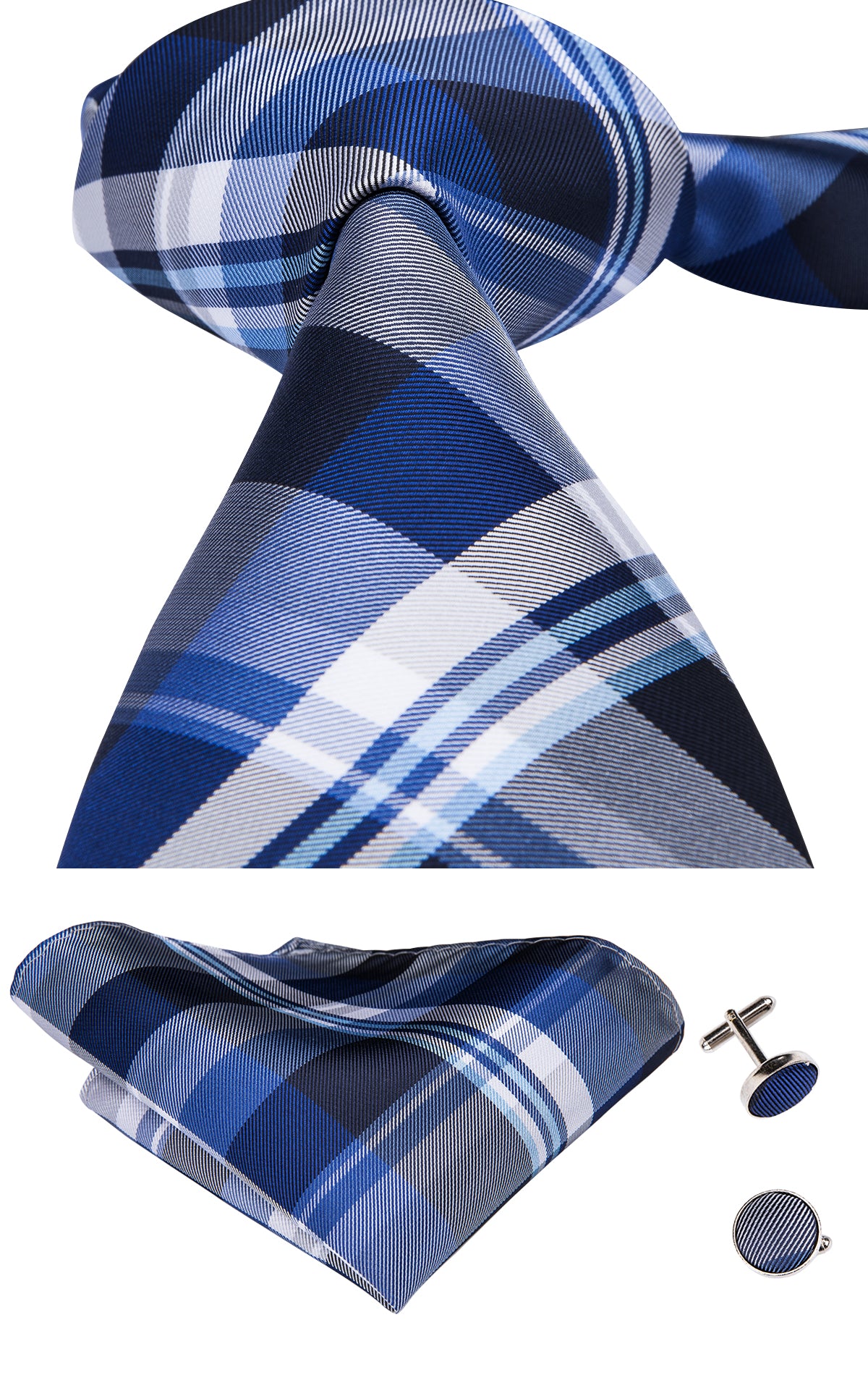 Cobalt Titanium Plaid Silk Tie