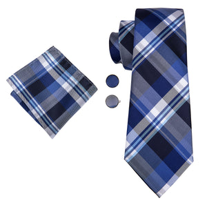 Cobalt Titanium Plaid Silk Tie