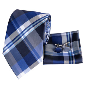 Cobalt Titanium Plaid Silk Tie