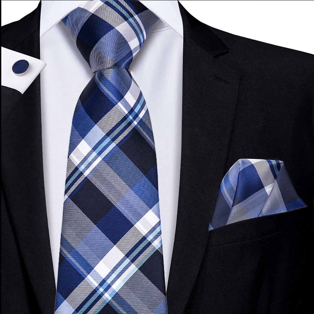 Cobalt Titanium Plaid Silk Tie