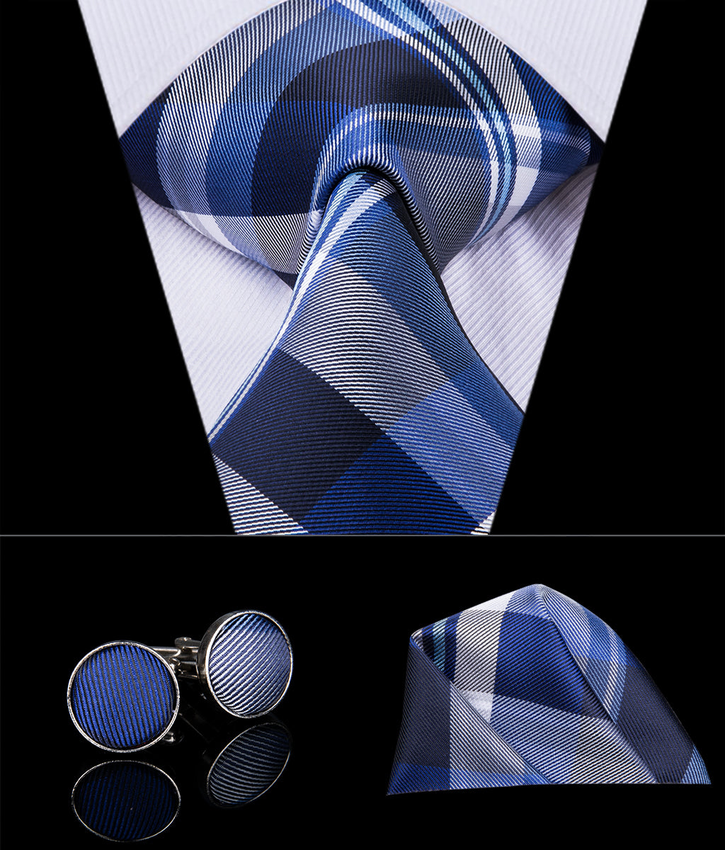 Cobalt Titanium Plaid Silk Tie