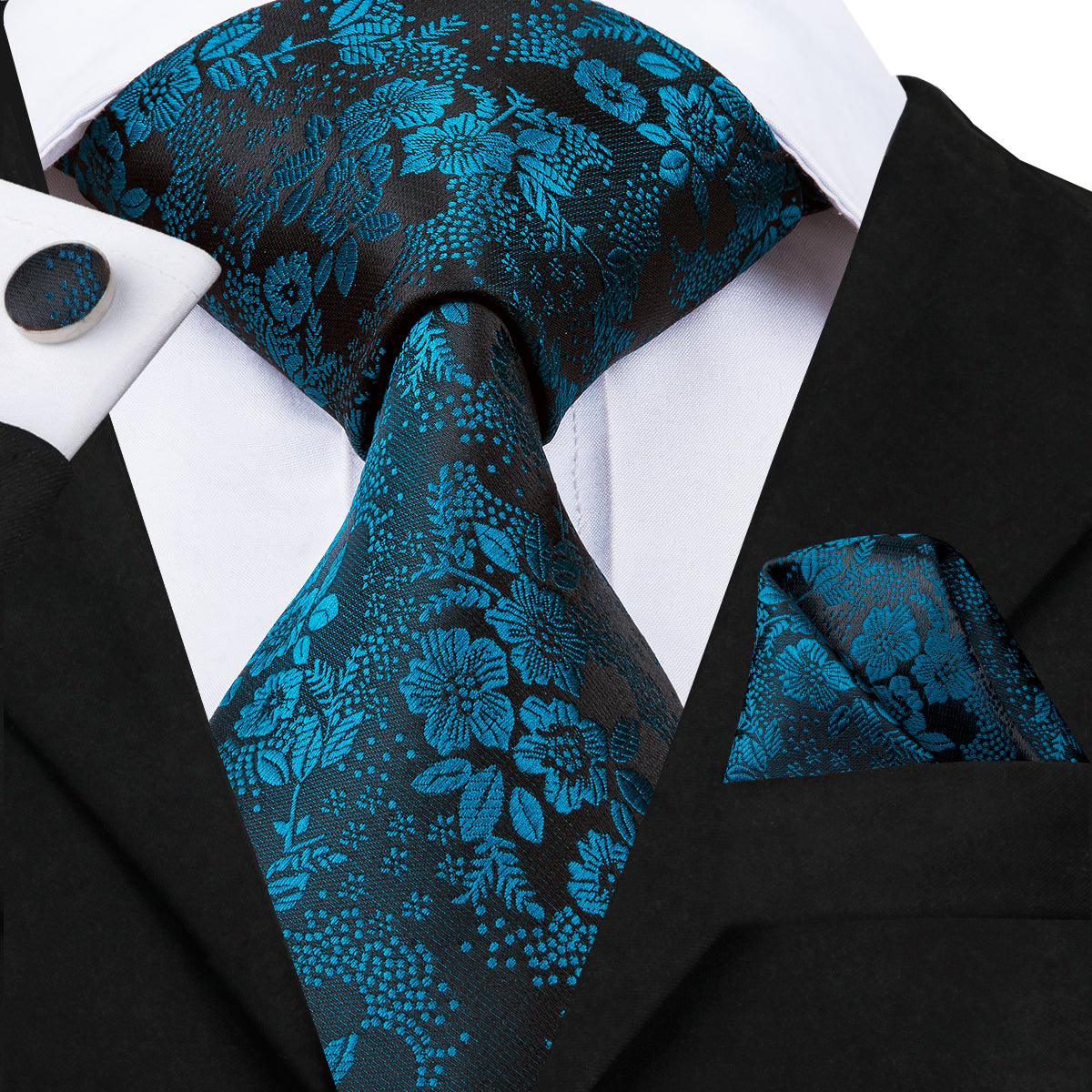 Cerulean Sapphire Blossoms Silk Tie