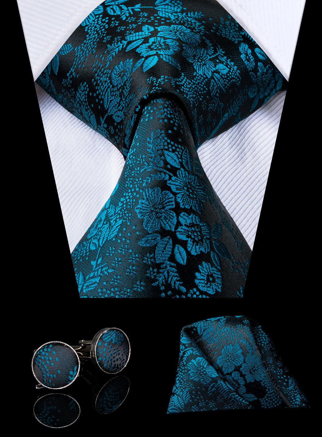 Cerulean Sapphire Blossoms Silk Tie