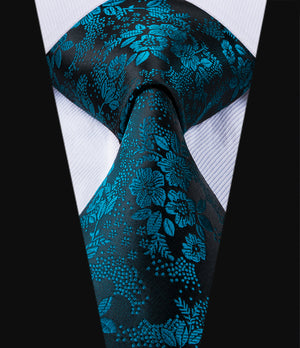 Cerulean Sapphire Blossoms Silk Tie