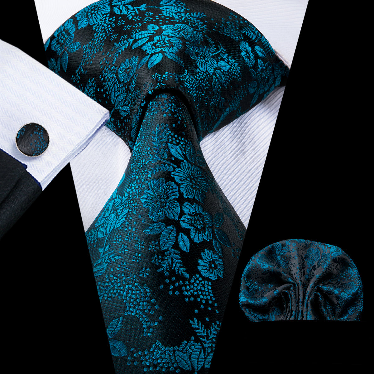 Cerulean Sapphire Blossoms Silk Tie