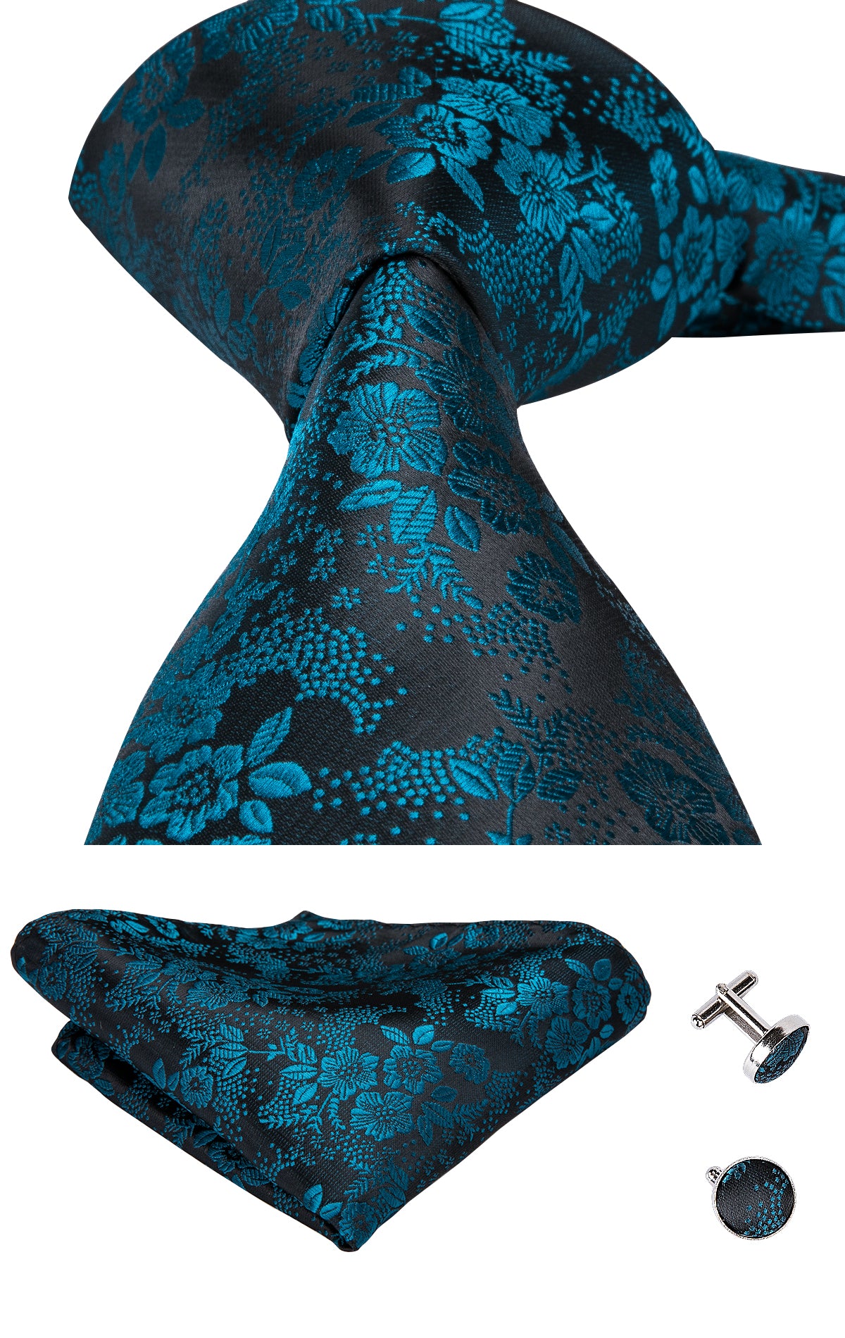 Cerulean Sapphire Blossoms Silk Tie