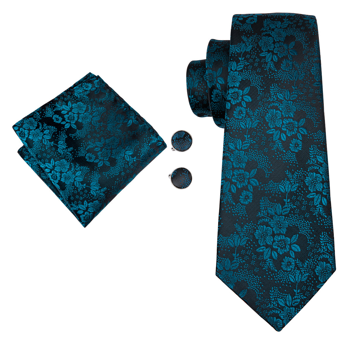 Cerulean Sapphire Blossoms Silk Tie