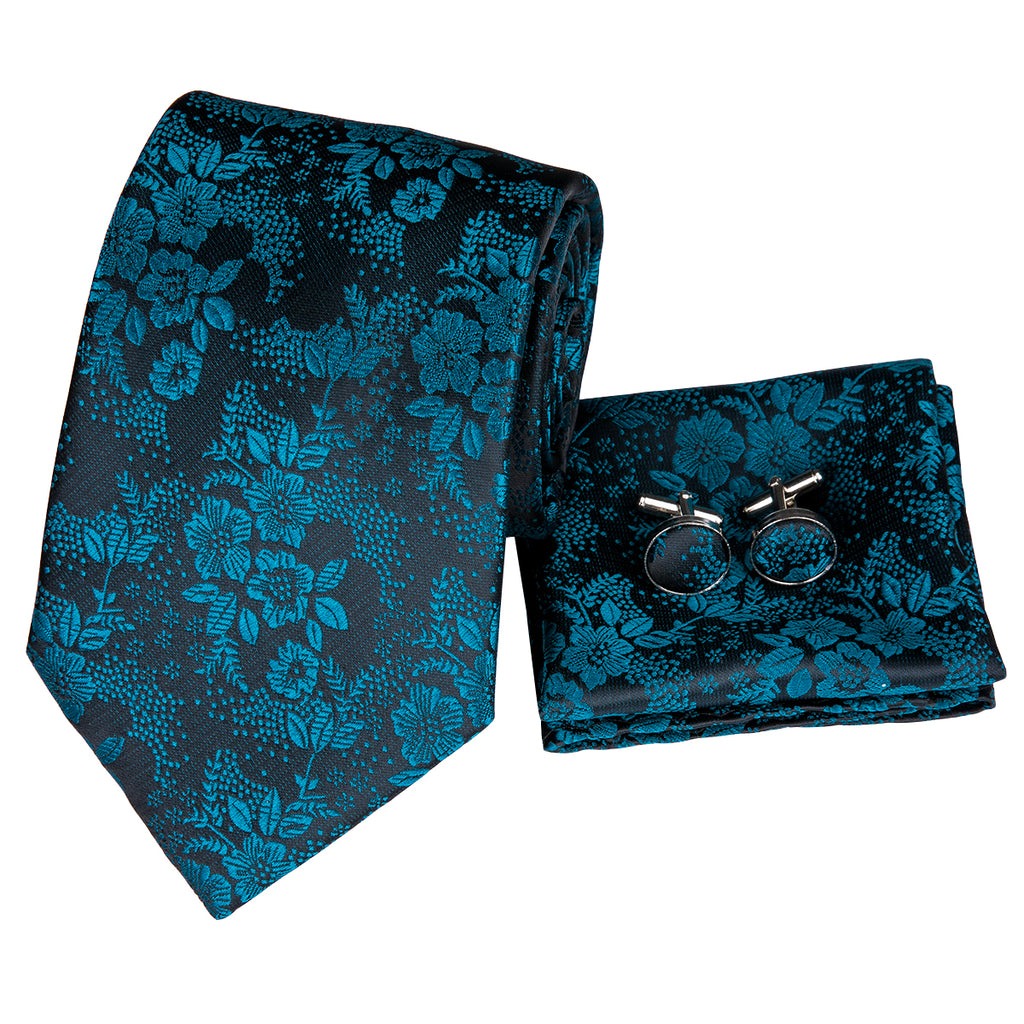 Cerulean Sapphire Blossoms Silk Tie