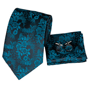 Cerulean Sapphire Blossoms Silk Tie