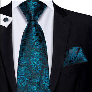 Cerulean Sapphire Blossoms Silk Tie