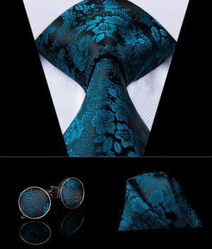 Cerulean Sapphire Blossoms Silk Tie