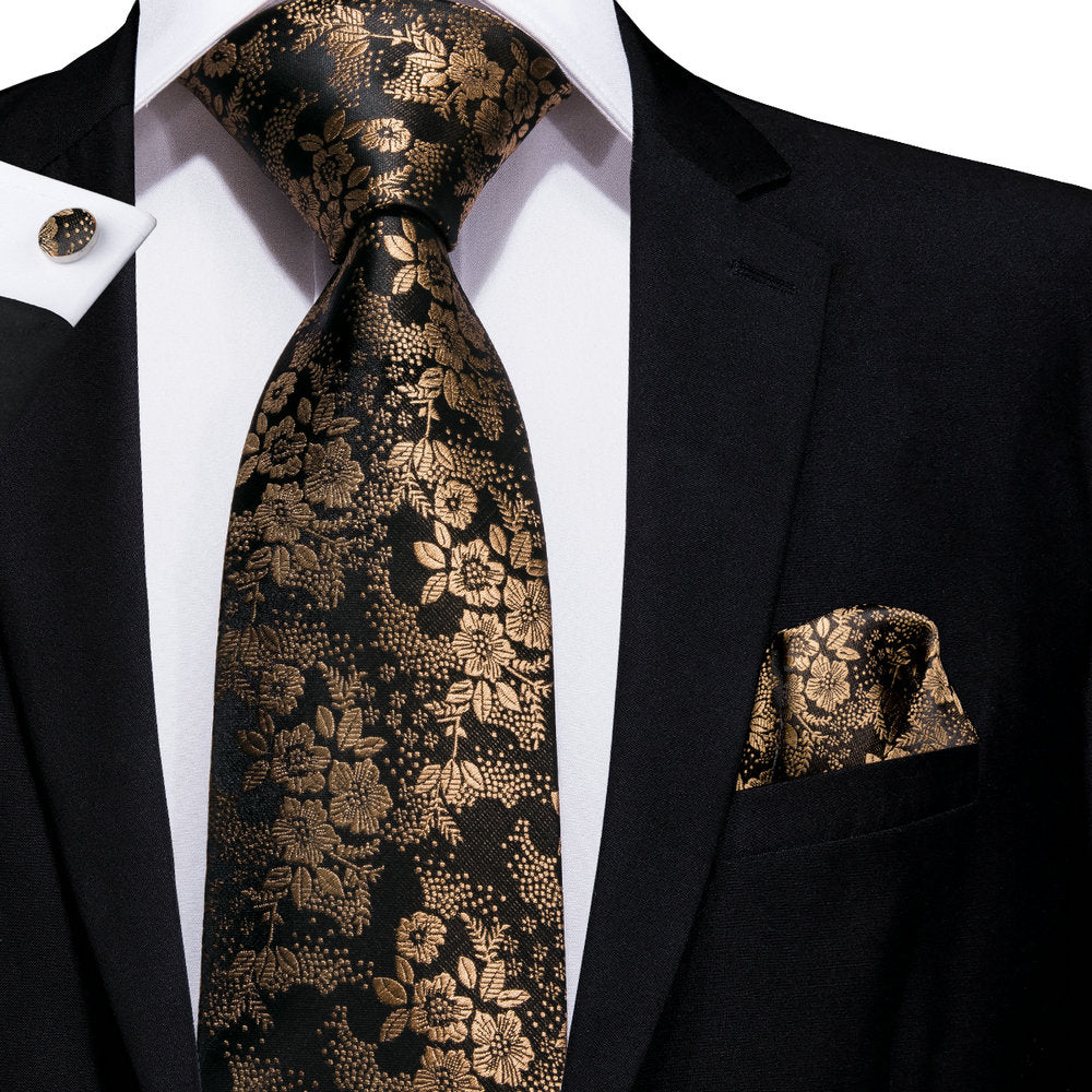 Golden Lotus Blossoms Silk Tie