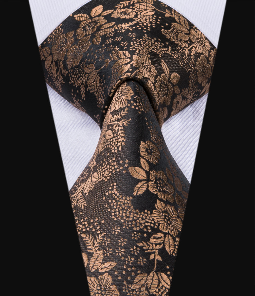 Golden Lotus Blossoms Silk Tie