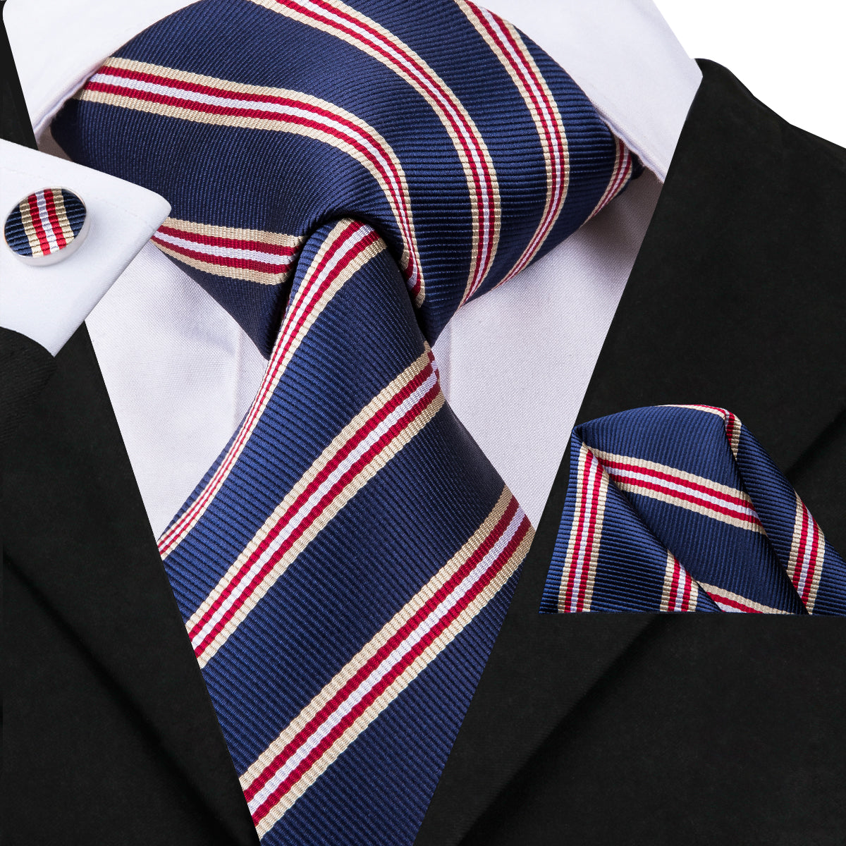 Midnight Sapphire Ruby Striped Silk Tie