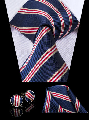 Midnight Sapphire Ruby Striped Silk Tie