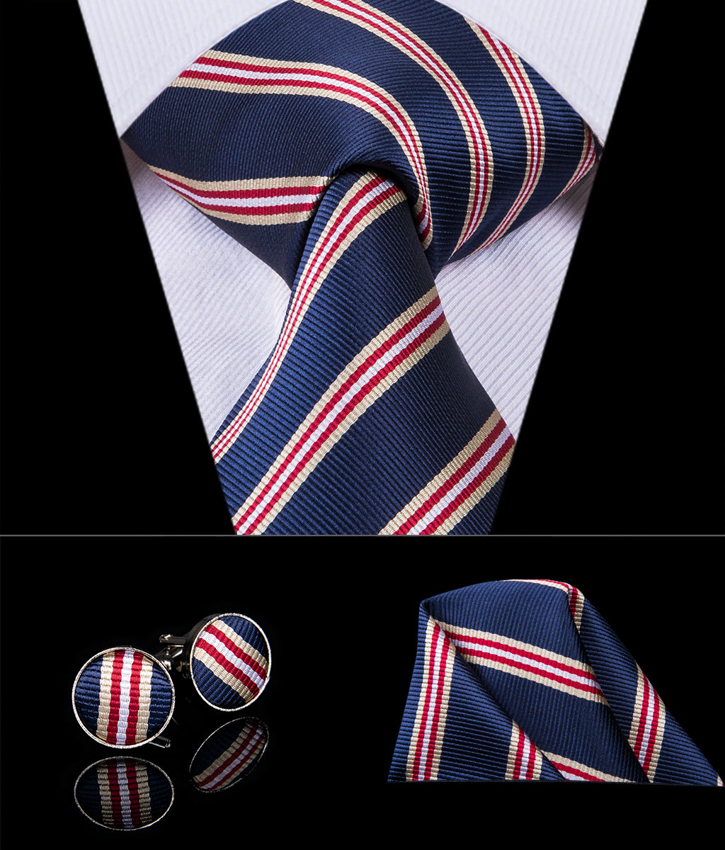 Midnight Sapphire Ruby Striped Silk Tie