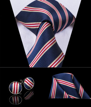 Midnight Sapphire Ruby Striped Silk Tie