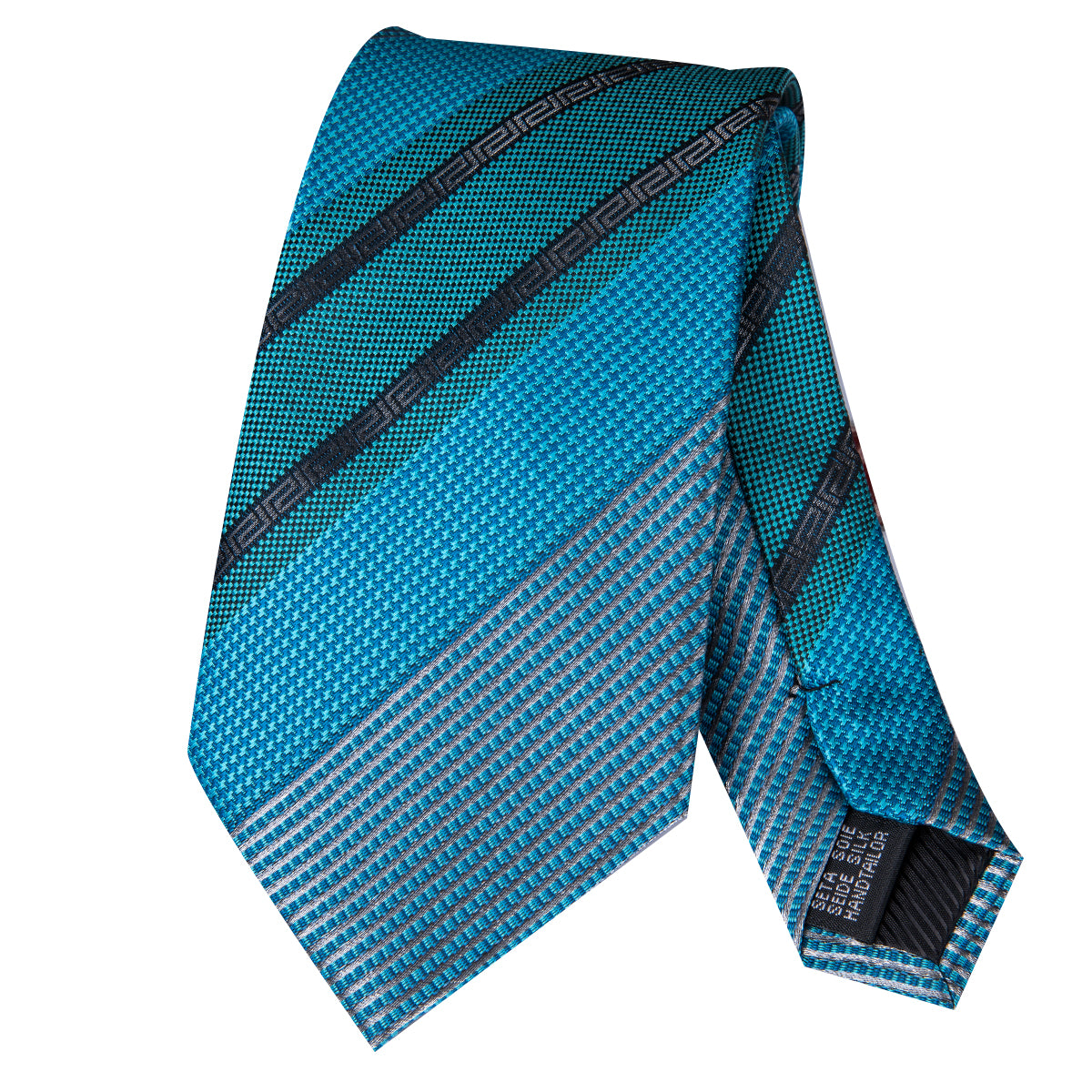 Turquoise Cerulean Obsidian Striped Silk Tie