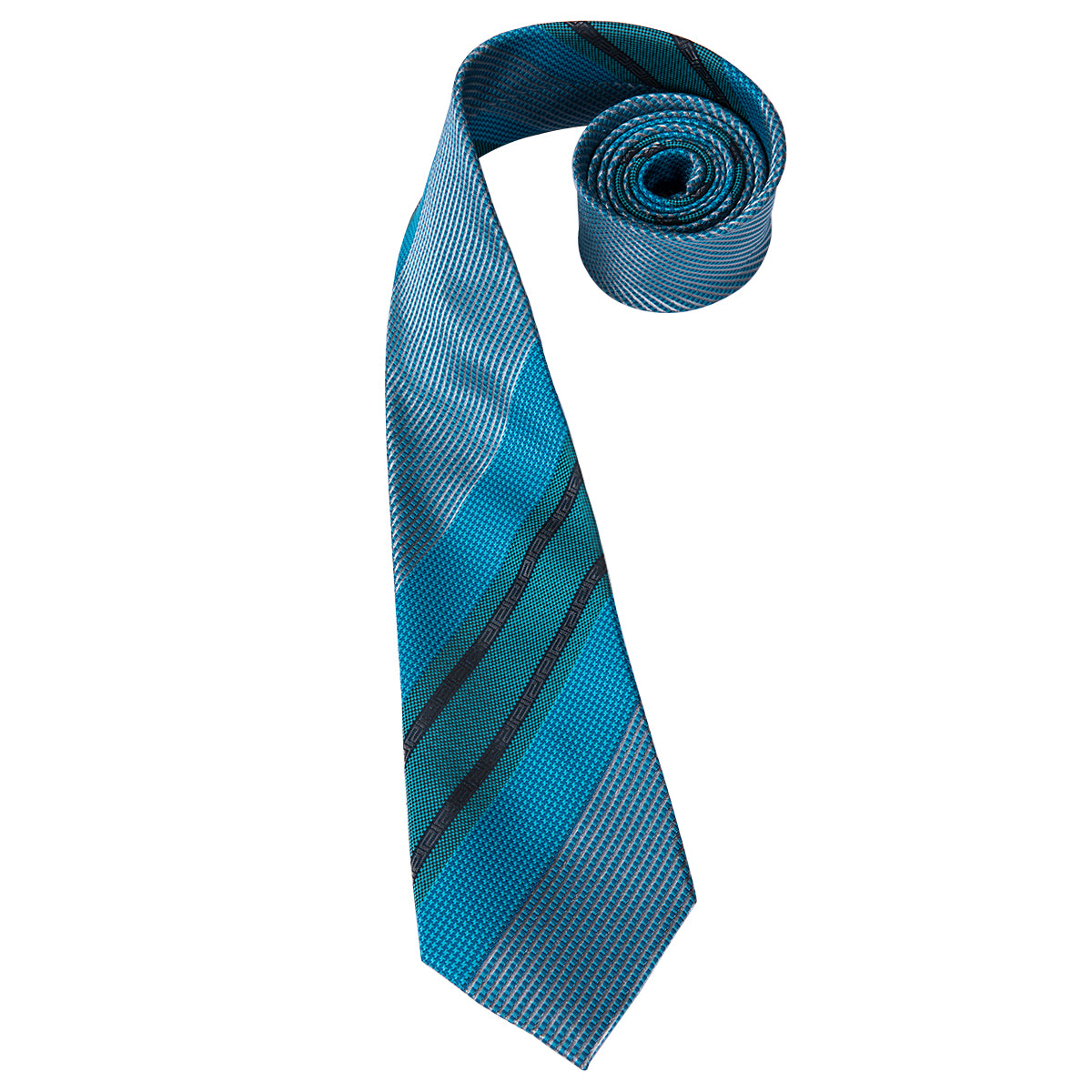 Turquoise Cerulean Obsidian Striped Silk Tie