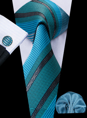 Turquoise Cerulean Obsidian Striped Silk Tie