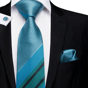 Turquoise Cerulean Obsidian Striped Silk Tie