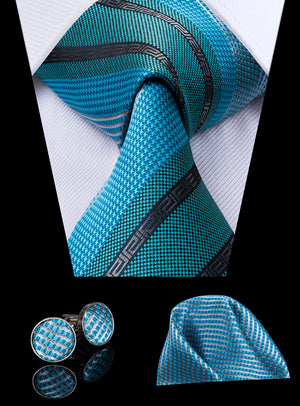 Turquoise Cerulean Obsidian Striped Silk Tie