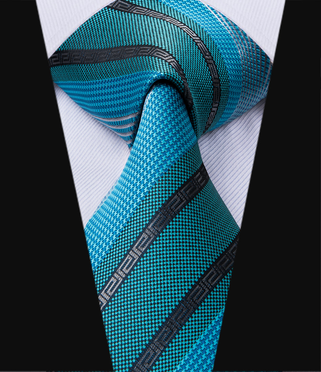 Turquoise Cerulean Obsidian Striped Silk Tie