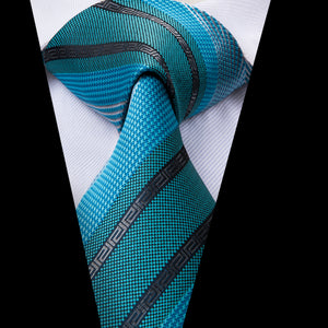 Turquoise Cerulean Obsidian Striped Silk Tie