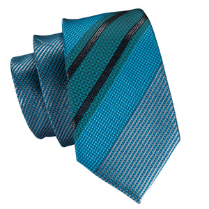 Turquoise Cerulean Obsidian Striped Silk Tie