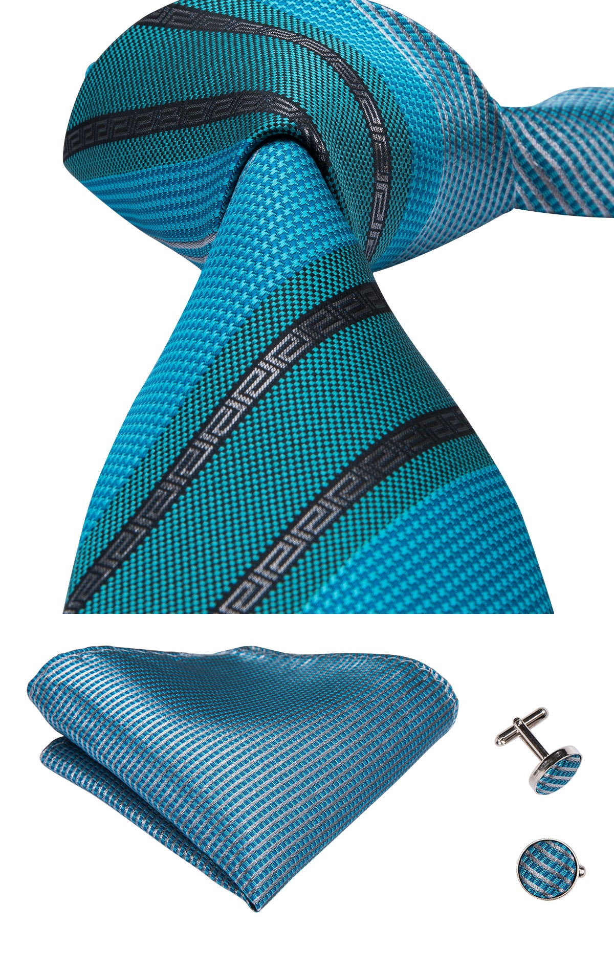 Turquoise Cerulean Obsidian Striped Silk Tie