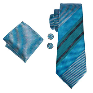 Turquoise Cerulean Obsidian Striped Silk Tie