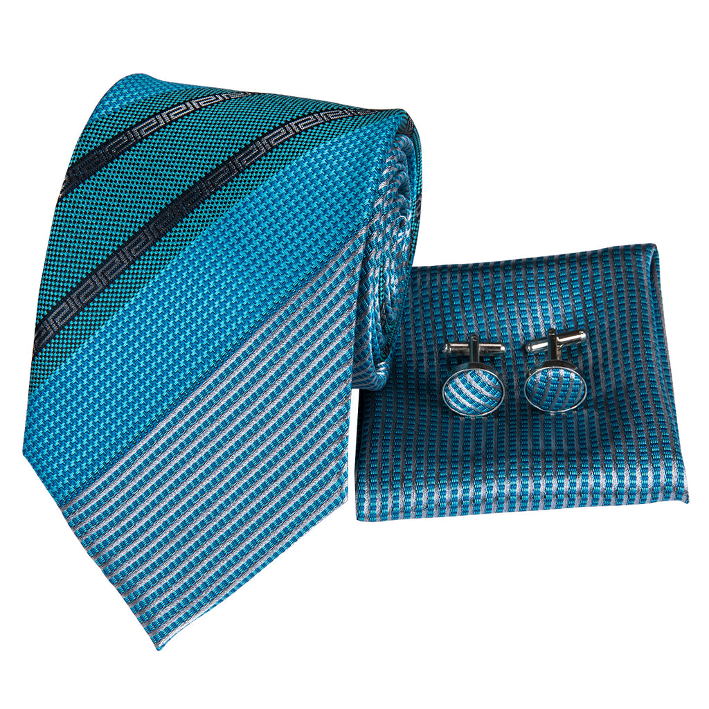 Turquoise Cerulean Obsidian Striped Silk Tie