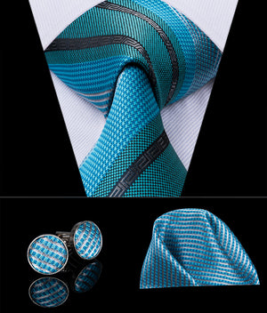 Turquoise Cerulean Obsidian Striped Silk Tie