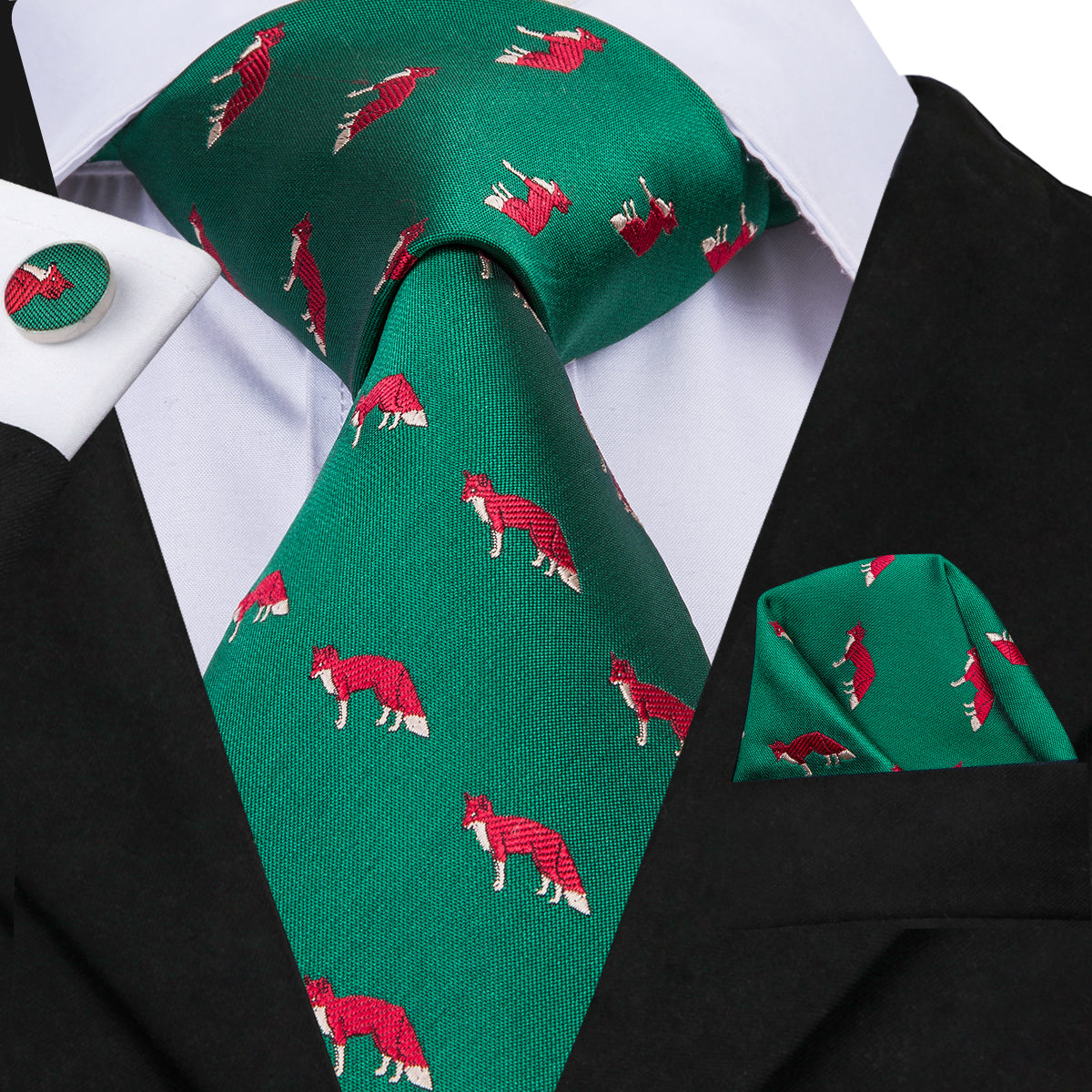 Emerald Foxes Silk Tie