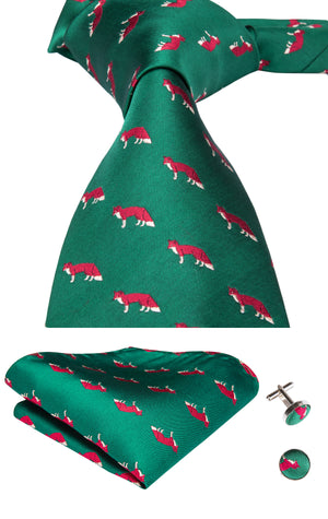 Emerald Foxes Silk Tie