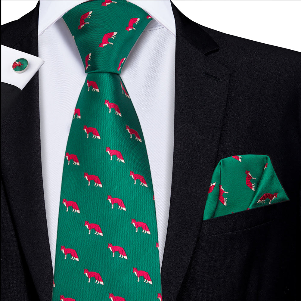 Emerald Foxes Silk Tie