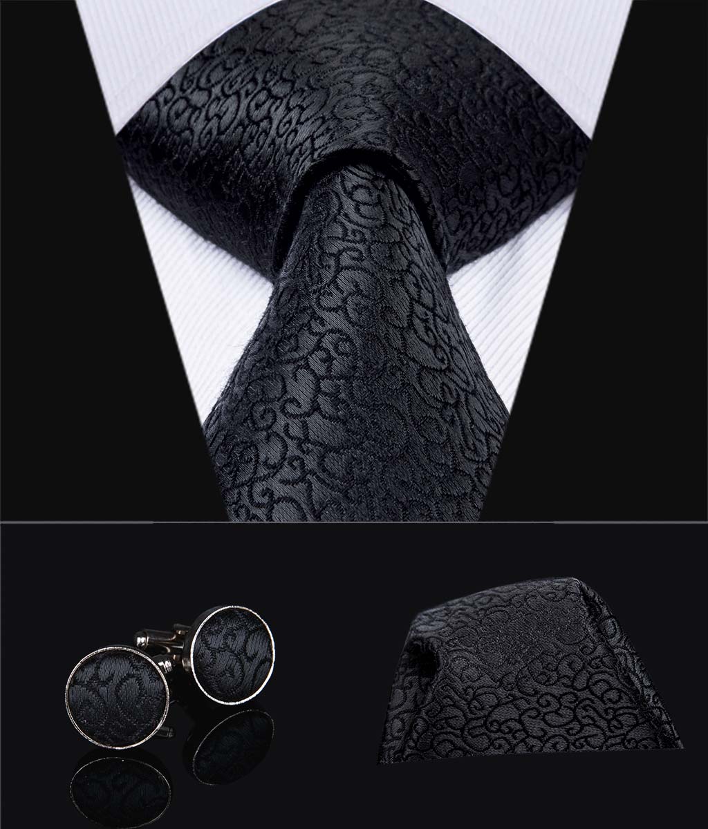 Obsidian Scroll Solid Silk Tie