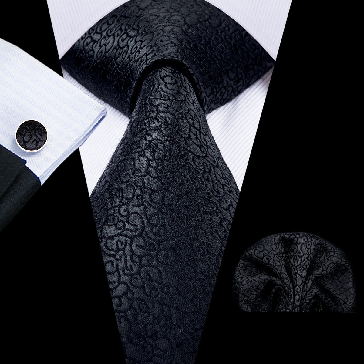 Obsidian Scroll Solid Silk Tie