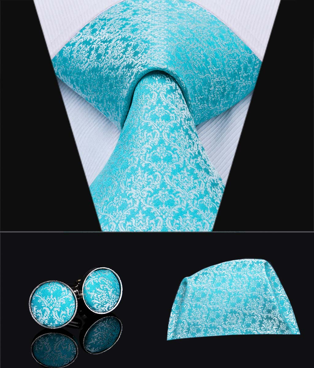 Cyan Chainmail Solid Silk Tie