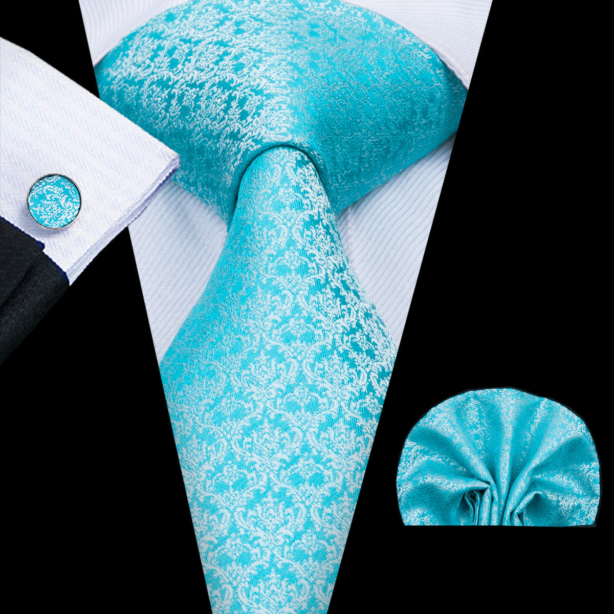 Cyan Chainmail Solid Silk Tie