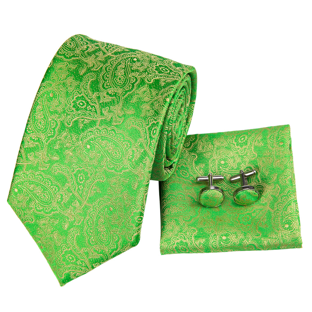 Golden Emerald Paisley Silk Tie