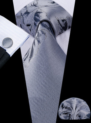 Slate Grey Blossoms Silk Tie