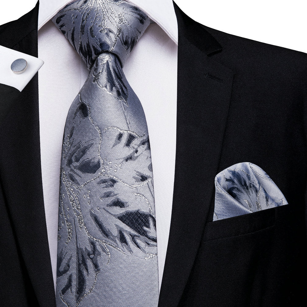 Slate Grey Blossoms Silk Tie